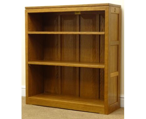 Wilf 'Squirrelman' Hutchinson of Husthwaite, adzed oak bookcase, with one fixed and one adjustable shelf, W92cm, H100cm, D31c