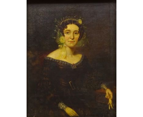 Portrait of a Seated Lady, 19th century oil on canvas unsigned 34cm x 26cm in gilt frame, with insurance valuation from David