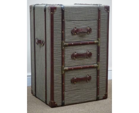 Cabin trunk chest, three drawers, metal strapping, W53cm, H76cm, D40cm Condition Report Click here for further images, condit
