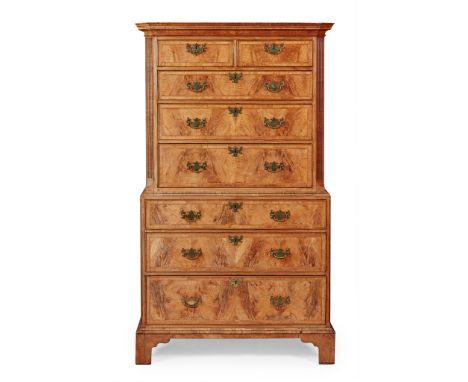 GEORGIAN STYLE WALNUT CHEST-ON-CHEST 19TH CENTURY the moulded cornice above two short and three long graduated crossbanded dr