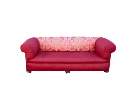 EDWARDIAN CHESTERFIELD SOFA EARLY 20TH CENTURY the low back and arms above an upholstered seat, on turned legs with recessed 