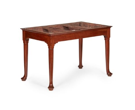 GEORGE II WALNUT FREESTANDING CONSOLE TABLE MID 18TH CENTURY the marble slab lacking, with a plain frieze on straight legs en