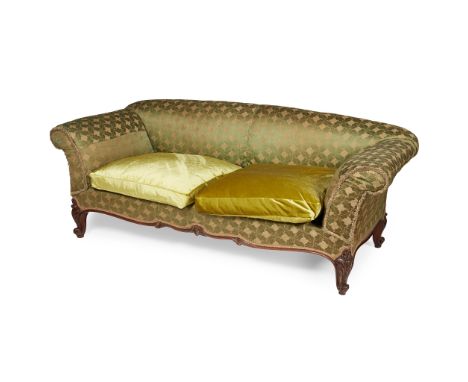 HOWARD &amp; SONS MAHOGANY FRAMED SOFA EARLY 20TH CENTURY in the George III style, the low back and outscrolled arms raised o