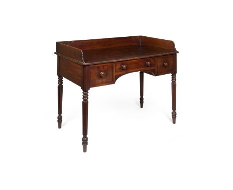 REGENCY MAHOGANY WASHSTAND SECOND QUARTER 19TH CENTURY the rectangular top with a three-quarter gallery above three short dra