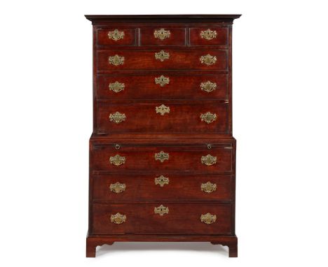GEORGE III MAHOGANY CHEST-ON-CHEST MID 18TH CENTURY of small size, the moulded cornice above three short and three graduated 