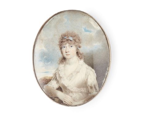 Y CHARLES BESTLAND (1780-1837), PORTRAIT MINIATURE OF A LADY LATE 18TH CENTURY watercolour and bodycolour on ivory, the sitte