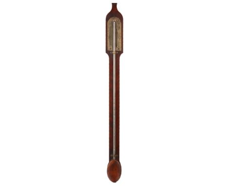 SCOTTISH GEORGE III MAHOGANY STICK BAROMETER, BY BALTHAZAR KNIE, EDINBURGH LATE 18TH/ EARLY 19TH CENTURY the signed silvered 