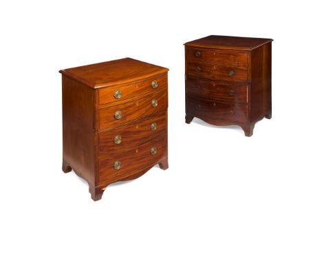 MATCHED PAIR OF GEORGE III INLAID MAHOGANY COMMODE CHESTS LATE 18TH/ EARLY 19TH CENTURY each with four graduated dummy drawer