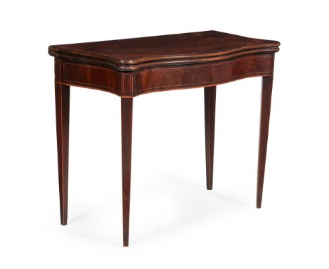 GEORGE III MAHOGANY CARD TABLE LATE 18TH CENTURY the serpentine fold-over top with a moulded edge opening to a green baize pl