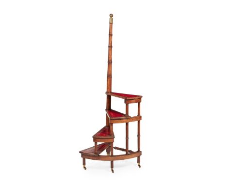 GEORGIAN STYLE MAHOGANY LIBRARY STEPS LATE 19TH/ EARLY 20TH CENTURY with four steps with red leather treads and a ring-turned