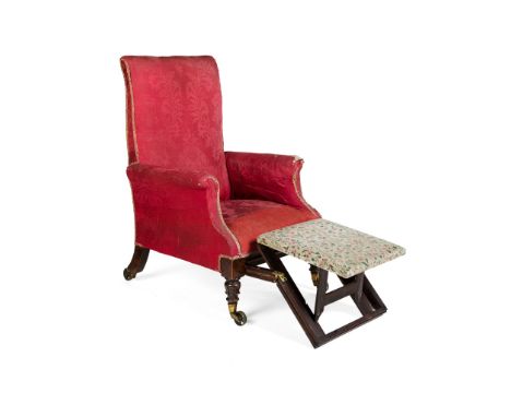 WILLIAM IV MAHOGANY UPHOLSTERED PATENT ARMCHAIR, BY GEORGE MINTER, LONDON SECOND QUARTER 19TH CENTURY the rectangular back an