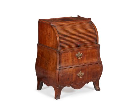 LATE GEORGE III MAHOGANY NIGHT COMMODE LATE 18TH CENTURY in the form of a tambour top bureau, the gallery top above a tambour