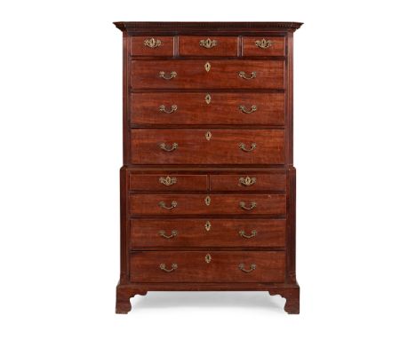 GEORGE III MAHOGANY CHEST-ON-CHEST 18TH CENTURY the dentil moulded cornice above three short over three long graduated drawer