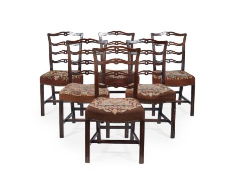 SET OF EIGHT GEORGIAN STYLE MAHOGANY DINING CHAIRS 19TH CENTURY comprising six side chairs and a pair of carvers, with wavy p
