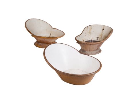 THREE VICTORIAN COPPER AND ENAMEL HIP BATHS 19TH CENTURY of typical form (Largest 100cm wide, 56cm high, 78cm deep) Qty: (3) 