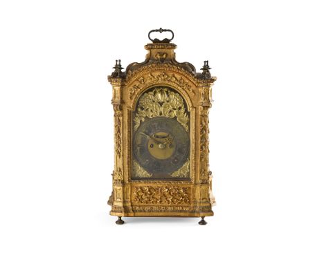 GEORGIAN III GILTWOOD BRACKET CLOCK 18TH CENTURY the arched silvered brass Roman numeral dial with a subsidiary mock pendulum