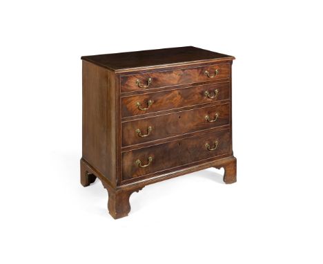GEORGE III MAHOGANY CHEST OF DRAWERS LATE 18TH CENTURY the crossbanded rectangular top with a moulded edge, above four long g