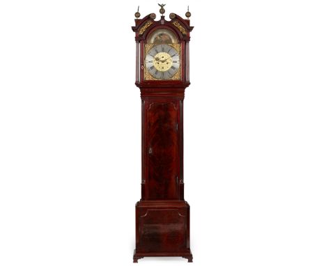 GEORGE III MAHOGANY LONGCASE MOONPHASE CLOCK, JOHN BROWNBILL, LIVERPOOL LATE 18TH CENTURY the broken arch pediment with brass