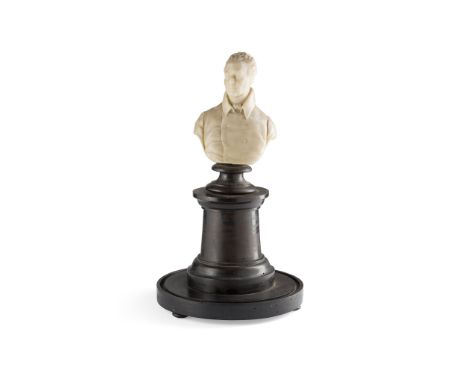 RICHARD COCKLE LUCAS (BRITISH 1800-1883) WAX BUST OF A GENTLEMAN signed R.C. LUCAS, with an indistinct inscription, raised on