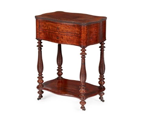 SCOTTISH REGENCY MAHOGANY WORK TABLE EARLY 19TH CENTURY the shaped top with a ripple carved edge above two long frieze serpen