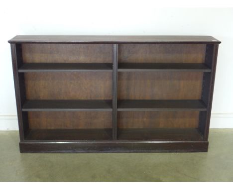 A restored Edwardian double sided open shelved bookcase with adjustable shelves  - Height 93 cm x Width 1.53 m x Depth 23 cm 