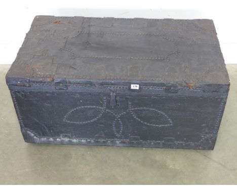 A 19th century leather covered trunk - maker Alex Murdoch - Height 44 cm x 92 cm x 52 cm 
