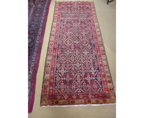 A blue ground handmade Persian Hamadan carpet - 3.14 m x 1.30 m