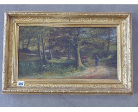 An oil on canvas of a Herder with Cattle in a Country Lane signed R. Smith - Reginald Smith RBA 1855 - 1925 - dated 1881 - in