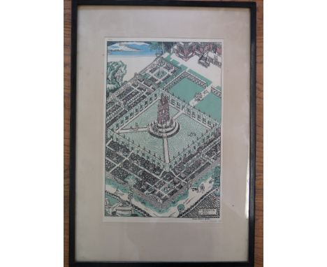 Edward Bawden lithograph - Francis Bacon's Garden - signed and dates 1928 in pencil to margin 28/50 41cm x 59cm frame to fram