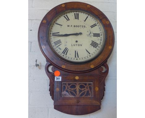 A spring driven walnut and inlaid drop dial wall clock 