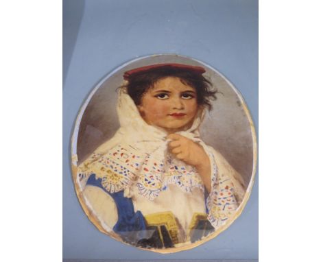 An oval reverse painting on glass portrait of a young girl unsigned 25cm x 19cm - unframed