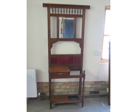 An oak mirror back hallstand with a drawer - Height 1.95 m x Width 85 cm 
