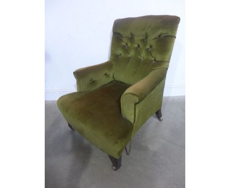 Howard and Sons Ltd - button back upholstered armchair stamped - Howard & Son Ltd. Berners Street 6670 to casters Howard and 