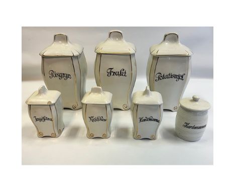 Dansk Denmark coffee set together with a set of seven Gefle porcelain spice jars with lids.