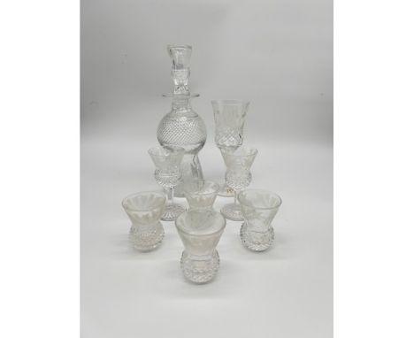 Edinburgh crystal thistle pattern decanter together with 7 various glasses