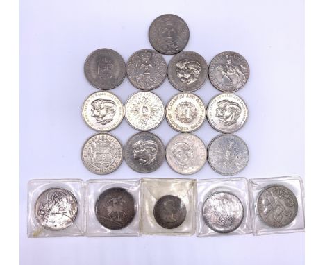 Collection of coins to include four silver crowns dated 1818,1819,1889 and 1935 and a 1963 Canadian 50 cents and large amount