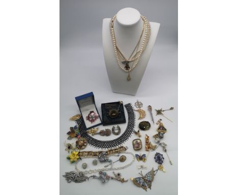 Selection Of Costume Jewellery to include Scottish Brooches Necklaces, Hat Pins and Celtic Ware.