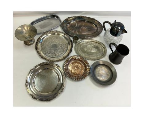 A mixed lot of silver platted tray's together with a silver Plated crystal Pitcher etc.