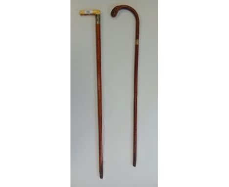 Vintage Gents Crook top stick together with a victorian bone handle walking stick