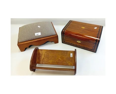 Collection of three vintage items to include small foot stool, bookstand and inlaid box