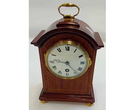Eight Day French movement Edwardian polished brass inlaid mantle clock c.1900