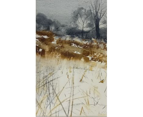 Mixed Media ''Moody Winter Field'', signed and dated 71.[70x50cm]