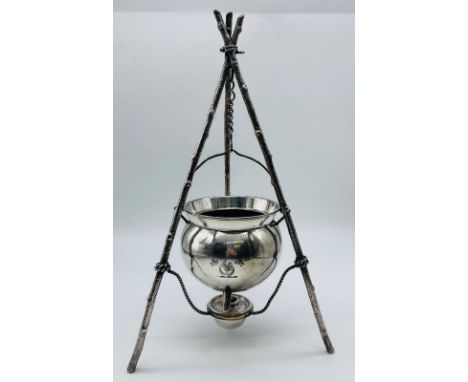 Antique brandy warmer/witches cauldron spirit burner, in the manner of Christopher Dresser [Elkington]