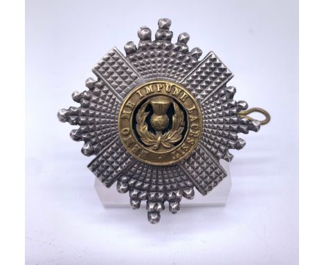 Silver Scots Guard regiment officers cap badge, fully hallmarked to the back