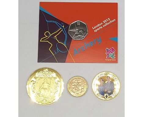 Set of 4 Royal Mint Coins to include The White Five Pound Bank Note, The William and Kate Royal Engagement Commemorative Coin