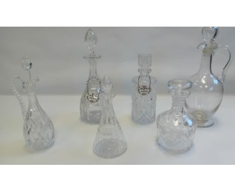 Six glass and crystal decanters