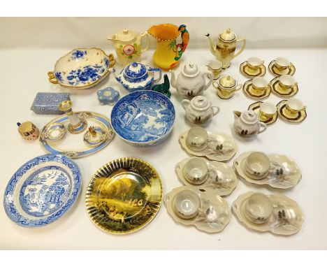 Box of collectable porcelain to include:Blue & white ware,  Noritake set, oriental cup & saucer set, hand painted tea & coffe