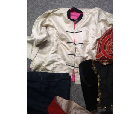 Selection of beaded bags, ethnic costume and other vintage items.