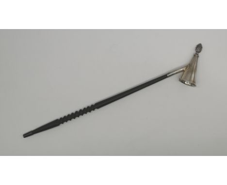 Silver Candle Snuffer with barley twist hardwood handle.