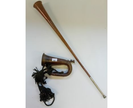 Antique Cooper &amp; Brass British Army Bugle along with 19th century cooper Coaching Horn